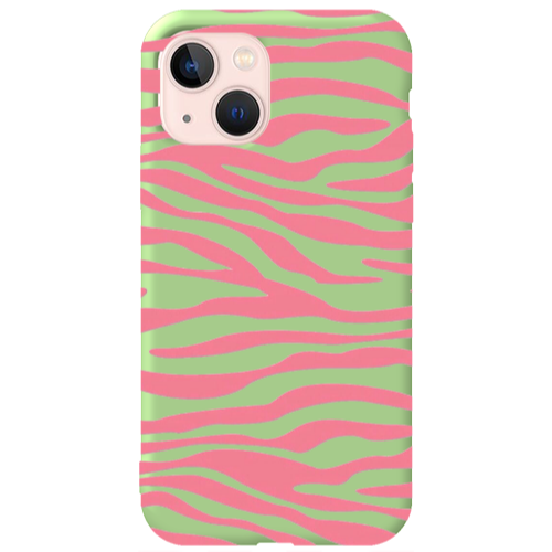 Apple iPhone 13 Pink Zebra Light Green Colored Silicone TPU Θήκη