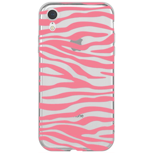 Apple iPhone Xr Pink Zebra Transparent Silicone TPU Θήκη