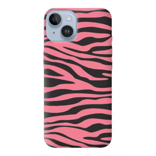 Apple iPhone 14  Pink Zebra Black Colored Silicone TPU Θήκη