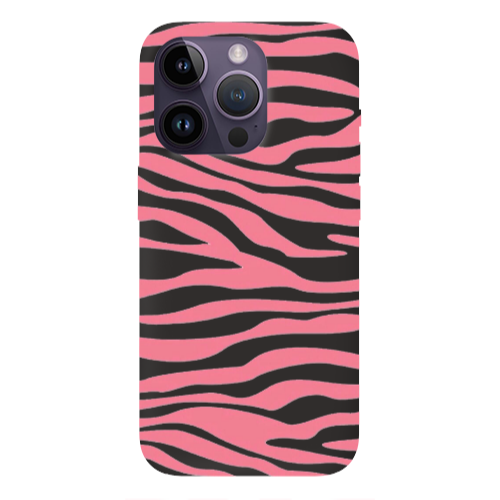 Apple iPhone 14 Pro Max Pink Zebra Black Colored Silicone TPU Θήκη