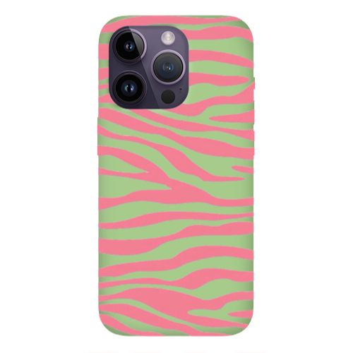 Apple iPhone 14 Pro Max Pink Zebra Light Green Colored Silicone TPU Θήκη