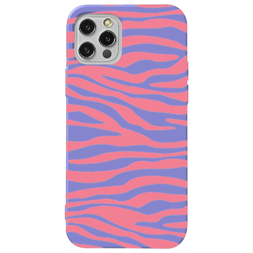 Apple iPhone 12 Pro Pink Zebra Purple Colored Silicone TPU Θήκη