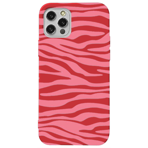 Apple iPhone 12 Pro Pink Zebra Red Colored Silicone TPU Θήκη