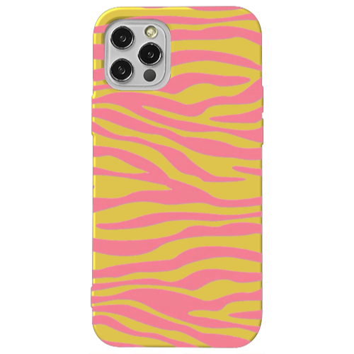 Apple iPhone 12 Pro Pink Zebra Yellow Colored Silicone TPU Θήκη