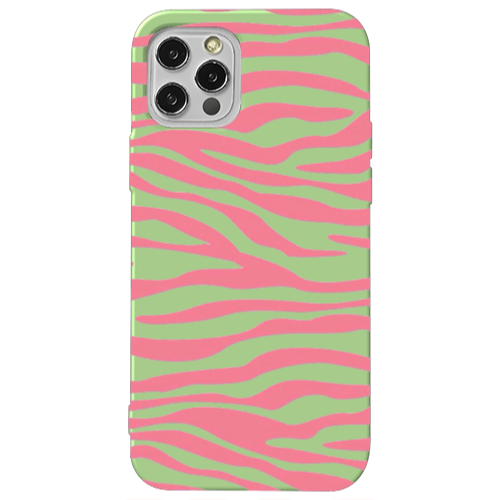 Apple iPhone 12 Pro Max Pink Zebra Light Green Colored Silicone TPU Θήκη