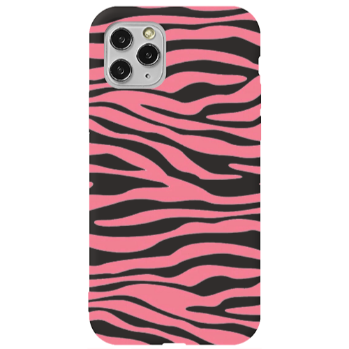 Apple iPhone 11 Pro Max Pink Zebra Black Colored Silicone TPU Θήκη