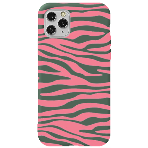 Apple iPhone 11 Pro Max Pink Zebra Dark Green Colored Silicone TPU Θήκη