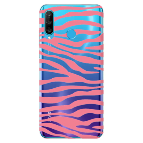 Huawei P30 Lite Pink Zebra Transparent Silicone TPU Θήκη
