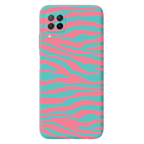 Huawei P40 Lite Pink Zebra Turquoise Colored Silicone TPU Θήκη