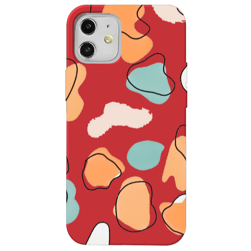 Apple iPhone 12 Colorful spots Red Colored Silicone TPU Θήκη