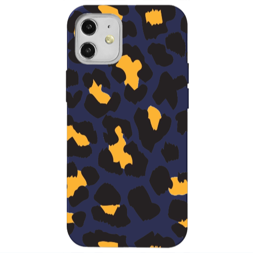 Apple iPhone 12 Yellow leopard Dark blue Colored Silicone TPU Θήκη