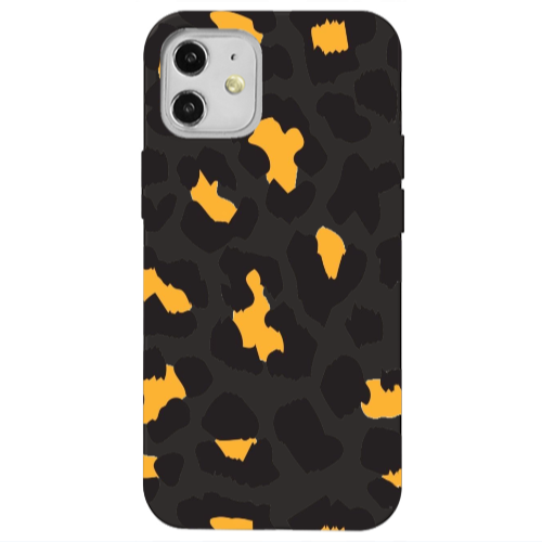 Apple iPhone 12 Yellow leopard Black Colored Silicone TPU Θήκη