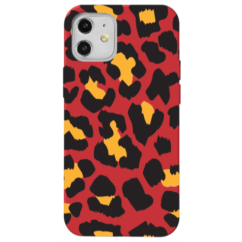 Apple iPhone 12 Yellow leopard Red Colored Silicone TPU Θήκη