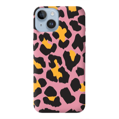 Apple iPhone 14  Yellow leopard Pink Colored Silicone TPU Θήκη