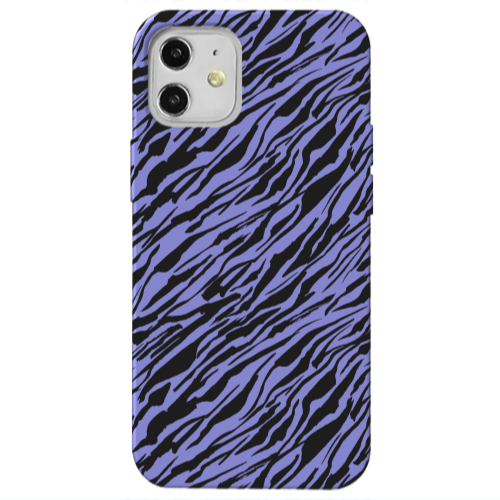 Apple iPhone 12 Black zebra Purple Colored Silicone TPU Θήκη