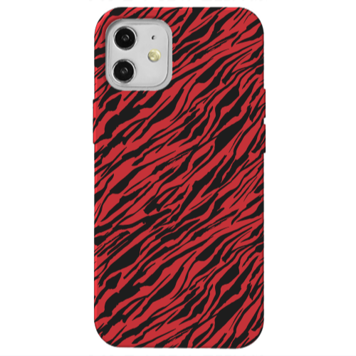 Apple iPhone 12 Black zebra Red Colored Silicone TPU Θήκη