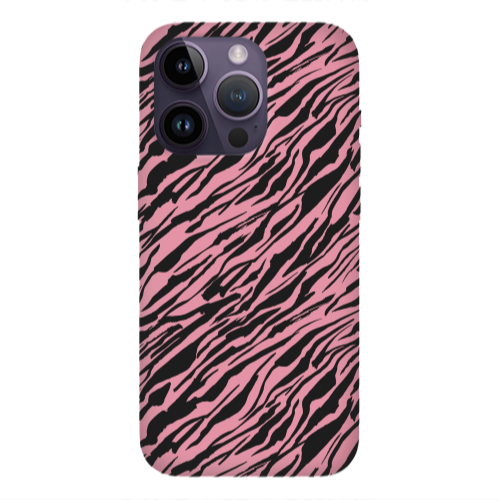 Apple iPhone 14 Pro  Black zebra Pink Colored Silicone TPU Θήκη