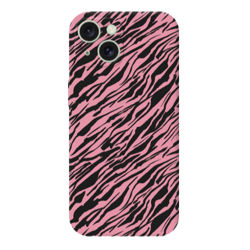 Apple iPhone 15 Plus Black zebra Pink Colored Silicone TPU Θήκη
