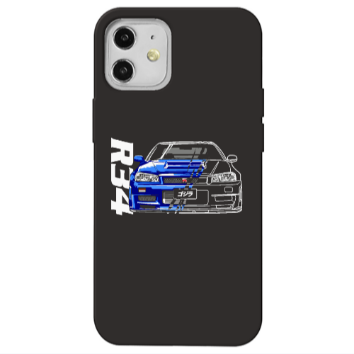 Apple iPhone 12 Blue R34 Black Colored Silicone TPU Θήκη