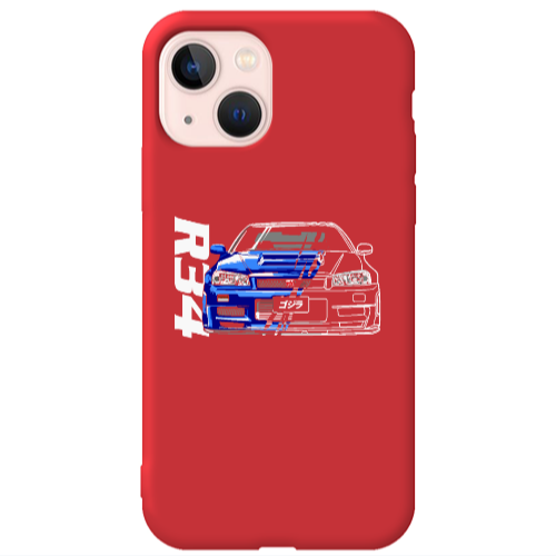Apple iPhone 13 Blue R34 Red Colored Silicone TPU Θήκη