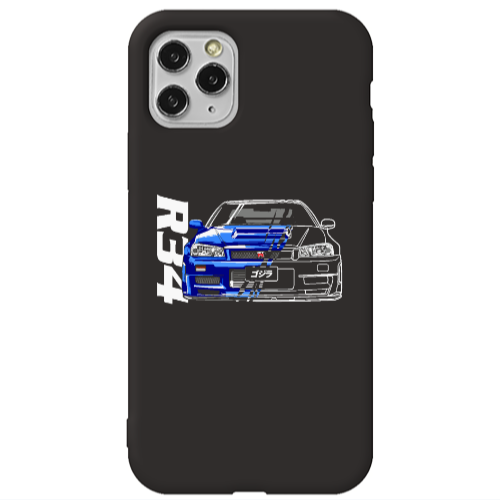 Apple iPhone 11 Pro Max Blue R34 Black Colored Silicone TPU Θήκη