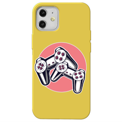 Apple iPhone 12 Retro Joysticks Yellow Colored Silicone TPU Θήκη