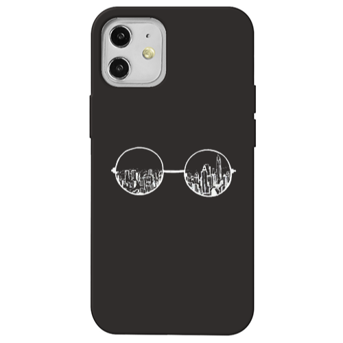 Apple iPhone 12 Sunglasses Black Colored Silicone TPU Θήκη