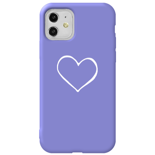 Apple iPhone 11  White heart Purple Colored Silicone TPU Θήκη