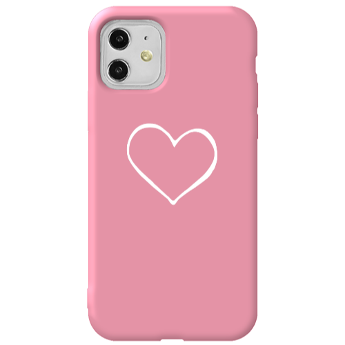 Apple iPhone 11  White heart Pink Colored Silicone TPU Θήκη