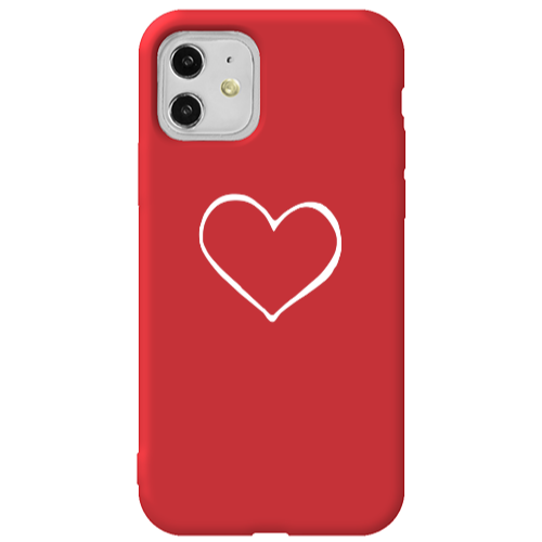 Apple iPhone 11  White heart Red Colored Silicone TPU Θήκη