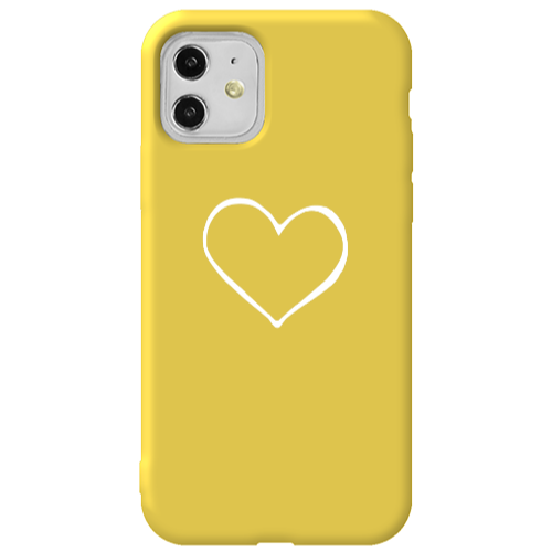 Apple iPhone 11  White heart Yellow Colored Silicone TPU Θήκη
