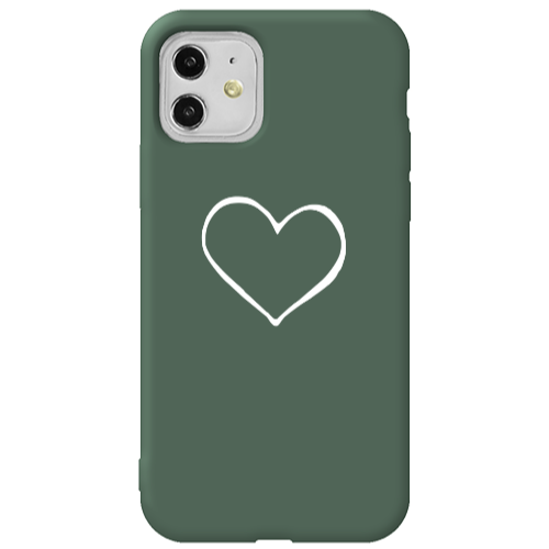Apple iPhone 11  White heart Dark Green Colored Silicone TPU Θήκη