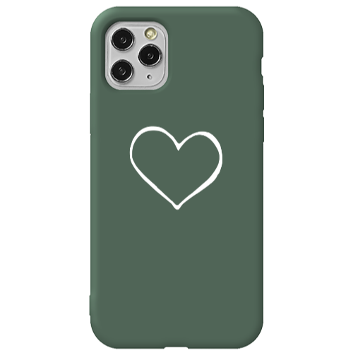 Apple iPhone 11 Pro White heart Dark Green Colored Silicone TPU Θήκη