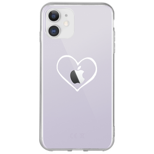 Apple iPhone 12 White heart Transparent Silicone TPU Θήκη