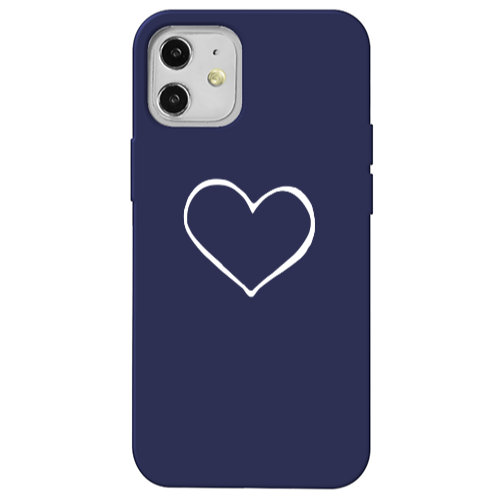 Apple iPhone 12 White heart Dark blue Colored Silicone TPU Θήκη