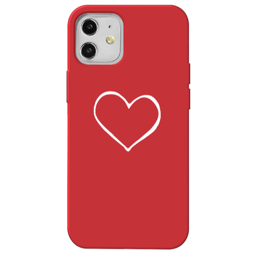Apple iPhone 12 White heart Red Colored Silicone TPU Θήκη