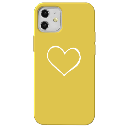 Apple iPhone 12 White heart Yellow Colored Silicone TPU Θήκη