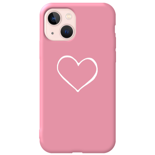 Apple iPhone 13 White heart Pink Colored Silicone TPU Θήκη