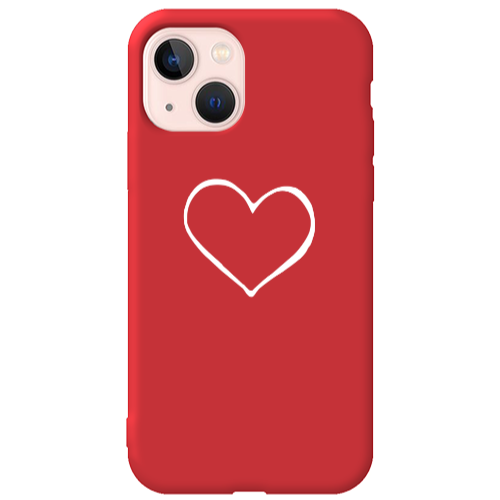 Apple iPhone 13 White heart Red Colored Silicone TPU Θήκη