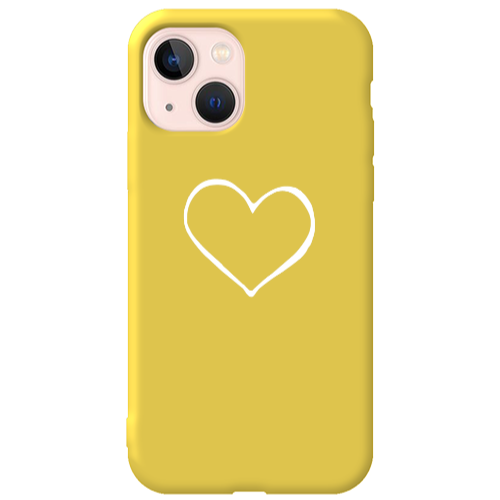 Apple iPhone 13 White heart Yellow Colored Silicone TPU Θήκη