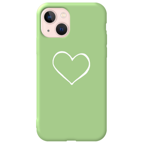 Apple iPhone 13 White heart Light Green Colored Silicone TPU Θήκη