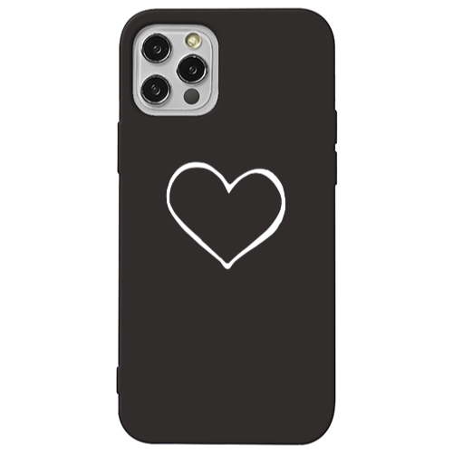 Apple iPhone 12 Pro White heart Black Colored Silicone TPU Θήκη