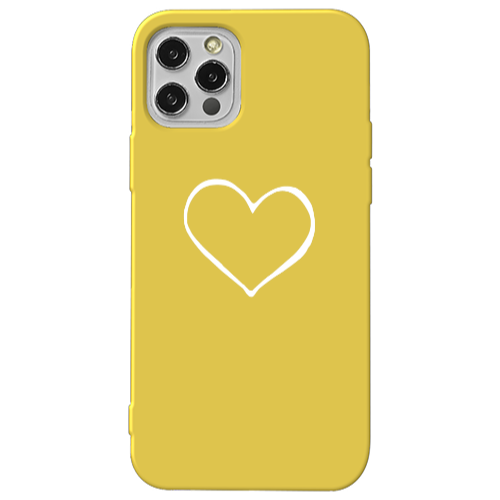 Apple iPhone 12 Pro White heart Yellow Colored Silicone TPU Θήκη