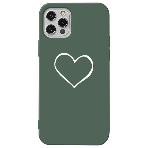 Apple iPhone 12 Pro White heart Dark Green Colored Silicone TPU Θήκη