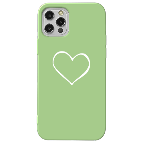 Apple iPhone 12 Pro White heart Light Green Colored Silicone TPU Θήκη