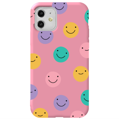 Apple iPhone 11  Colorful smiles Pink Colored Silicone TPU Θήκη