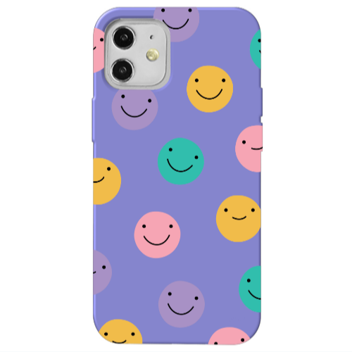 Apple iPhone 12 Colorful smiles Purple Colored Silicone TPU Θήκη