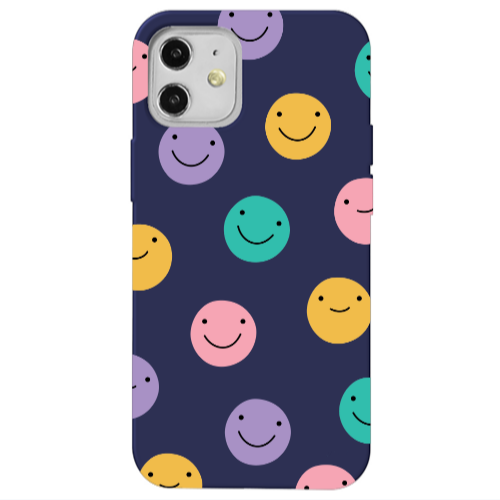 Apple iPhone 12 Colorful smiles Dark blue Colored Silicone TPU Θήκη