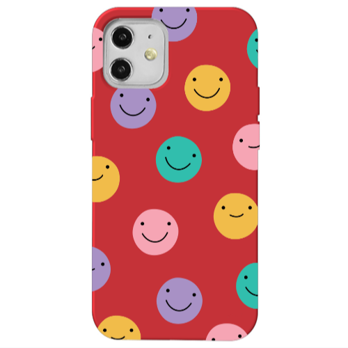 Apple iPhone 12 Colorful smiles Red Colored Silicone TPU Θήκη