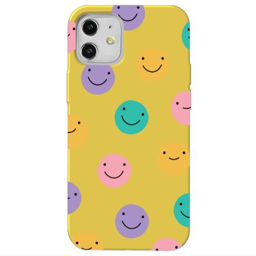 Apple iPhone 12 Colorful smiles Yellow Colored Silicone TPU Θήκη